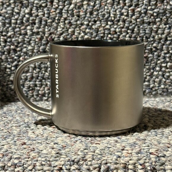 2014 Starbucks Stainless Steel Silver Coffee Mug White Logo Embossed 14oz - Picture 7 of 7